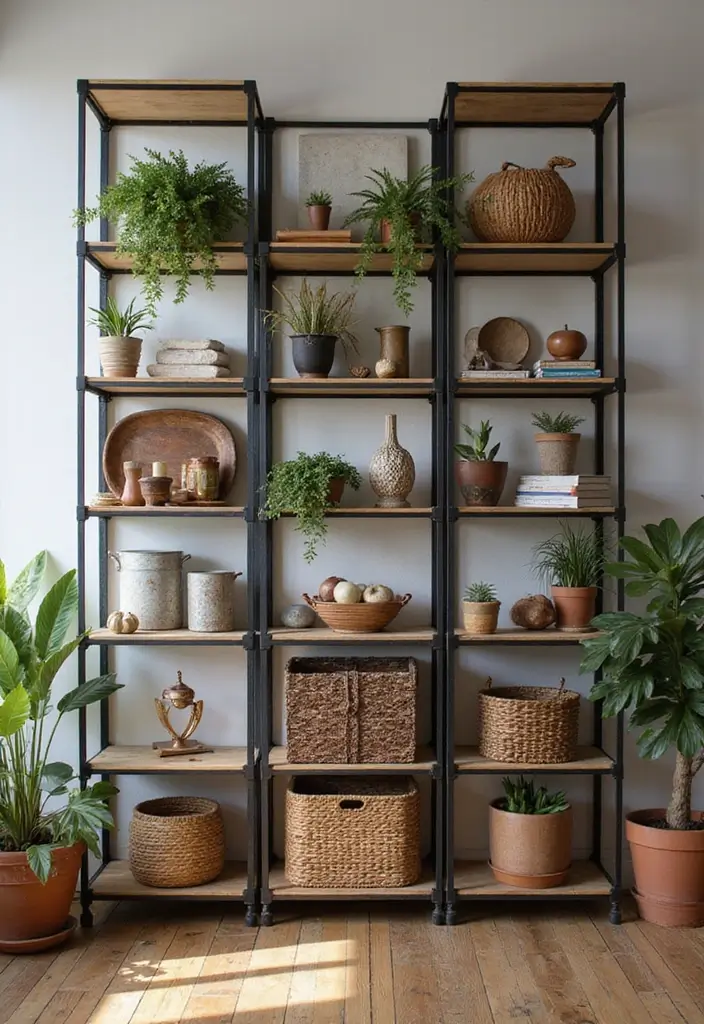 25 Corrugated Metal Decor Ideas With Industrial Aesthetic - 2. Rustic Metal Shelving Units
