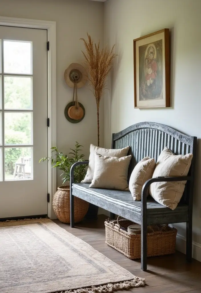 25 Corrugated Metal Decor Ideas With Industrial Aesthetic - 21. Corrugated Metal Entryway Bench