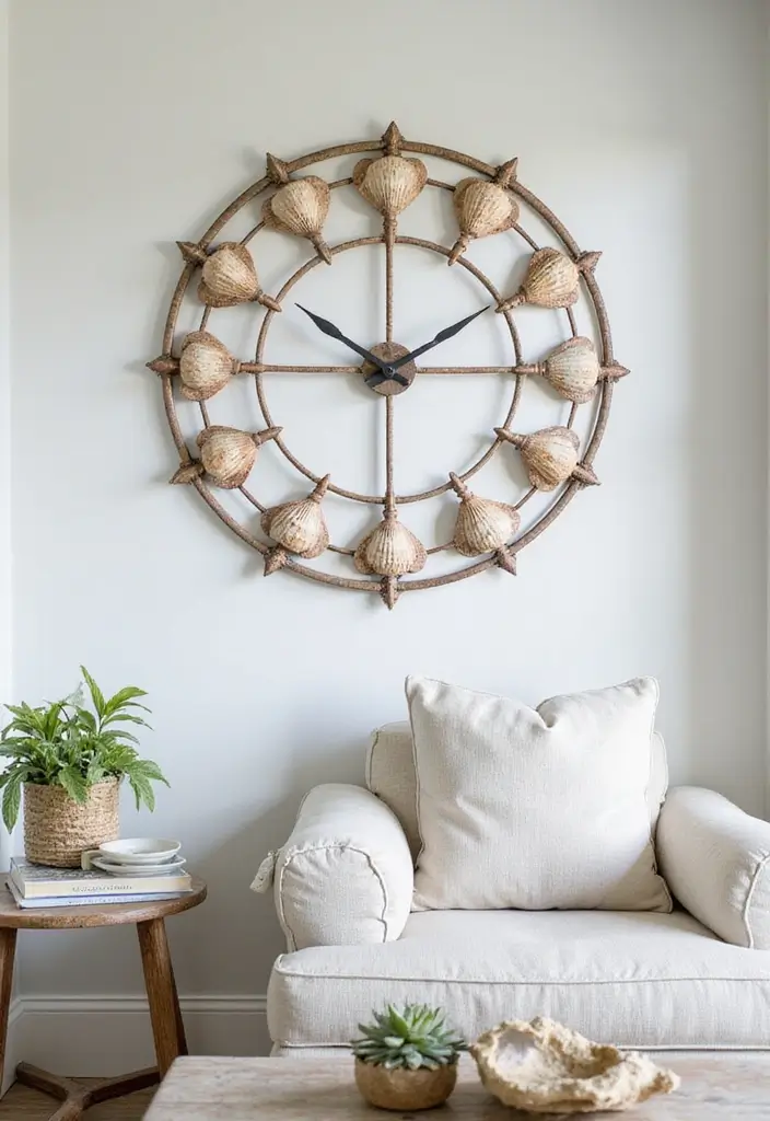25 Home Decor Ideas With Metal Wall Clocks For Modern Charm 30 25 Home Decor Ideas With Metal Wall Clocks For Modern Charm - 14. Coastal Vibes