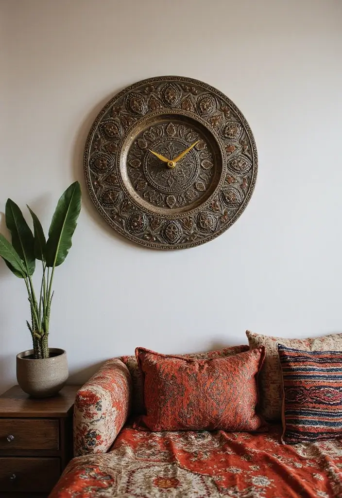 25 Home Decor Ideas With Metal Wall Clocks For Modern Charm 35 25 Home Decor Ideas With Metal Wall Clocks For Modern Charm - 19. Cultural Inspirations