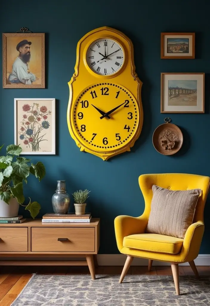 25 Home Decor Ideas With Metal Wall Clocks For Modern Charm 6 25 Home Decor Ideas With Metal Wall Clocks For Modern Charm - 6. Bold Color Statements