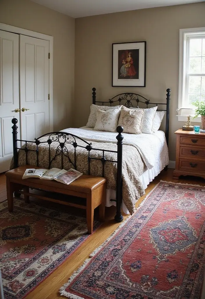 25 Metal Bed Frame Decor Ideas for Cozy Bedrooms - 12. Layering Rugs for Texture