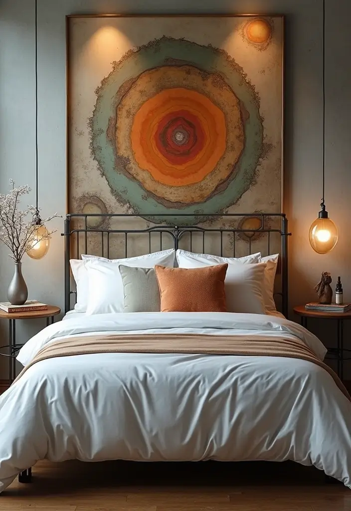 25 Metal Bed Frame Decor Ideas for Cozy Bedrooms - 14. Artistic Headboard Ideas
