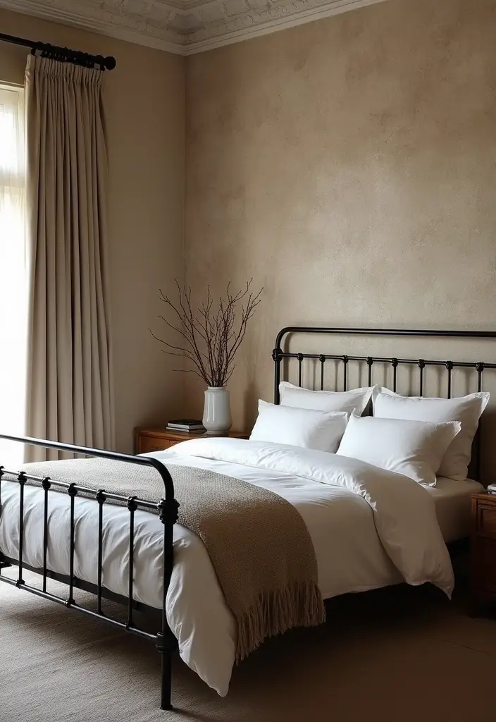 25 Metal Bed Frame Decor Ideas for Cozy Bedrooms - 16. Textural Wall Treatments