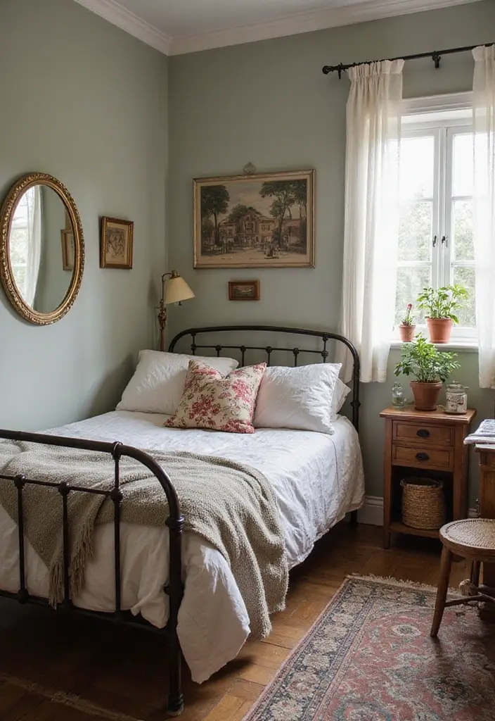 25 Metal Bed Frame Decor Ideas for Cozy Bedrooms - 17. Incorporating Vintage Finds