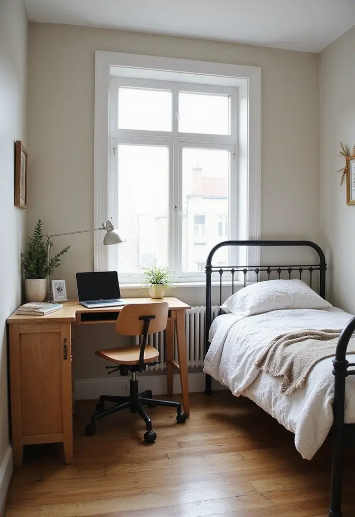 25 Metal Bed Frame Decor Ideas for Cozy Bedrooms - 23. Functional Desk Space