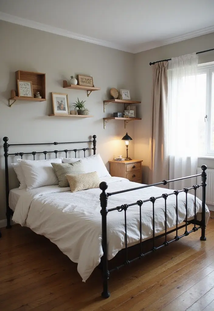 25 Metal Bed Frame Decor Ideas for Cozy Bedrooms - 24. Utilize Vertical Space