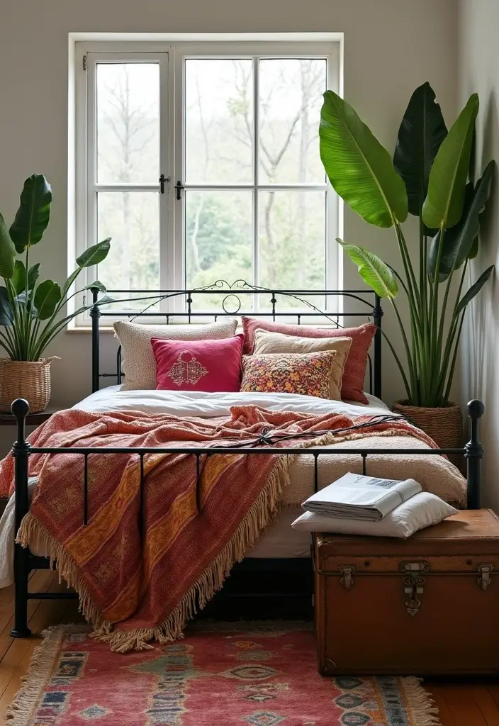 25 Metal Bed Frame Decor Ideas for Cozy Bedrooms - 3. Bohemian Touches