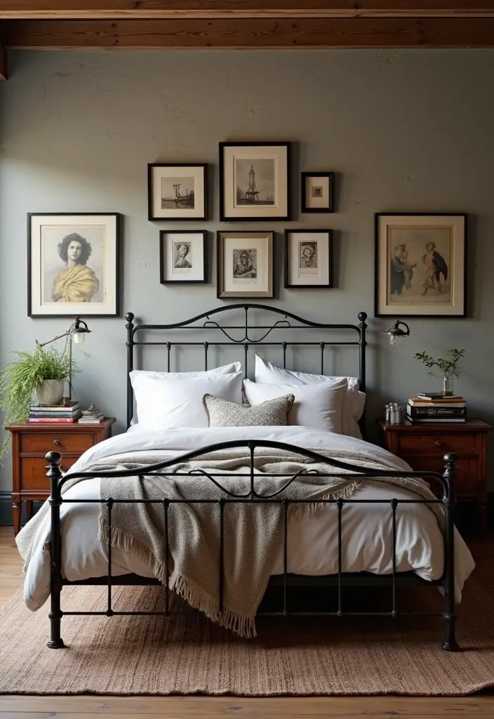 25 Metal Bed Frame Decor Ideas for Cozy Bedrooms - 7. Vintage Industrial Fusion