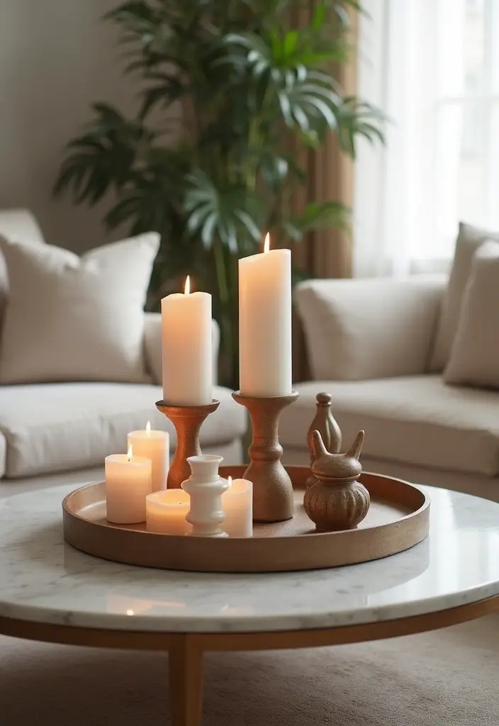 25 Metal Candle Holder Decor Ideas That Glow With Style - 16. Candle Holders on a Tray