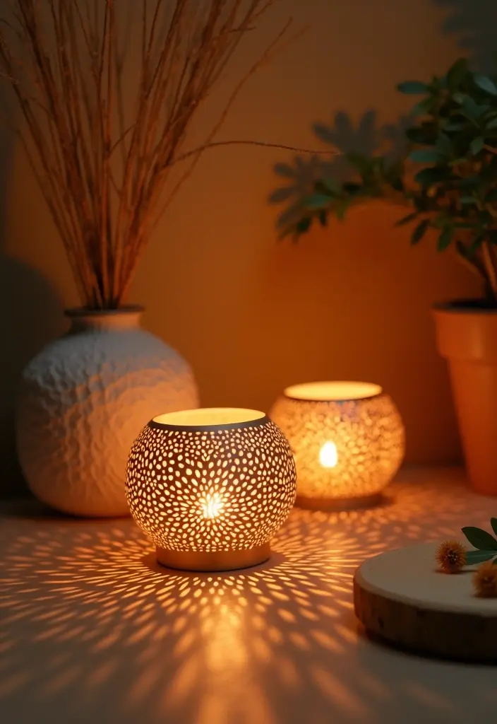 25 Metal Candle Holder Decor Ideas That Glow With Style - 17. Candle Holders with Patterns