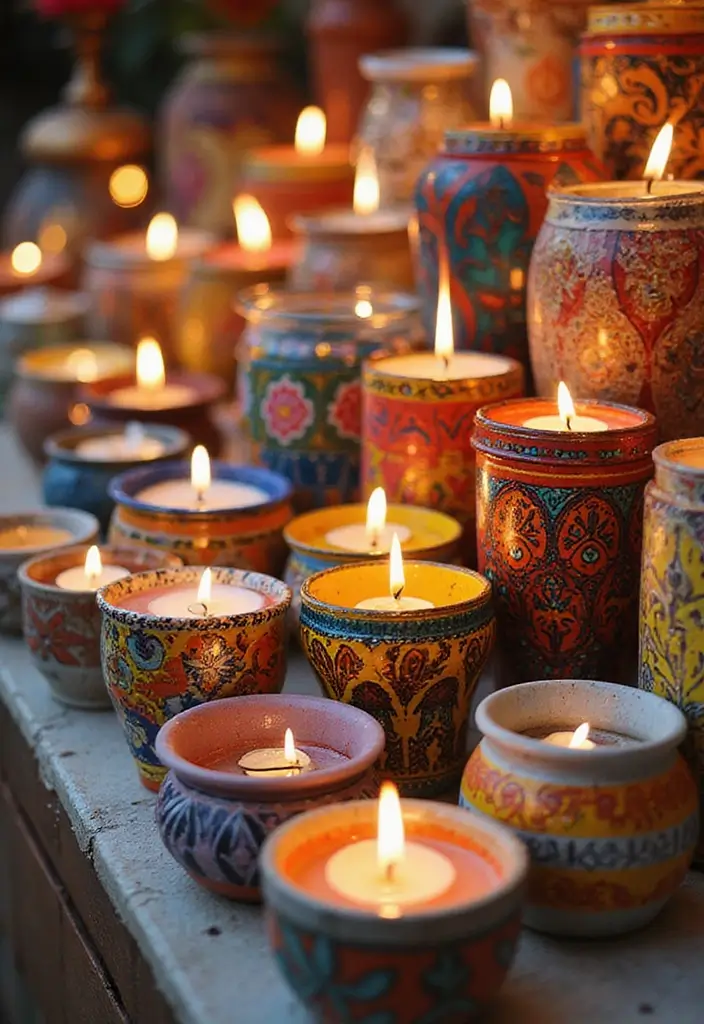 25 Metal Candle Holder Decor Ideas That Glow With Style - 25. Candle Holders with Artistic Painting