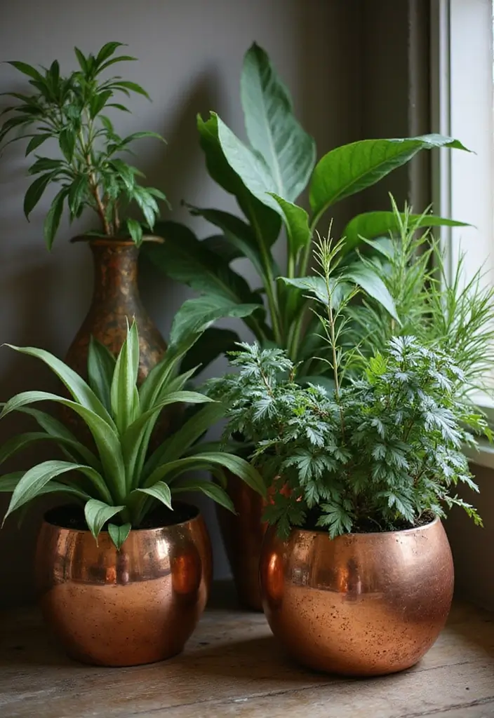 25 Metal Wall Planter Decor Ideas To Bring Nature Indoors - 9. Rustic Copper Planters