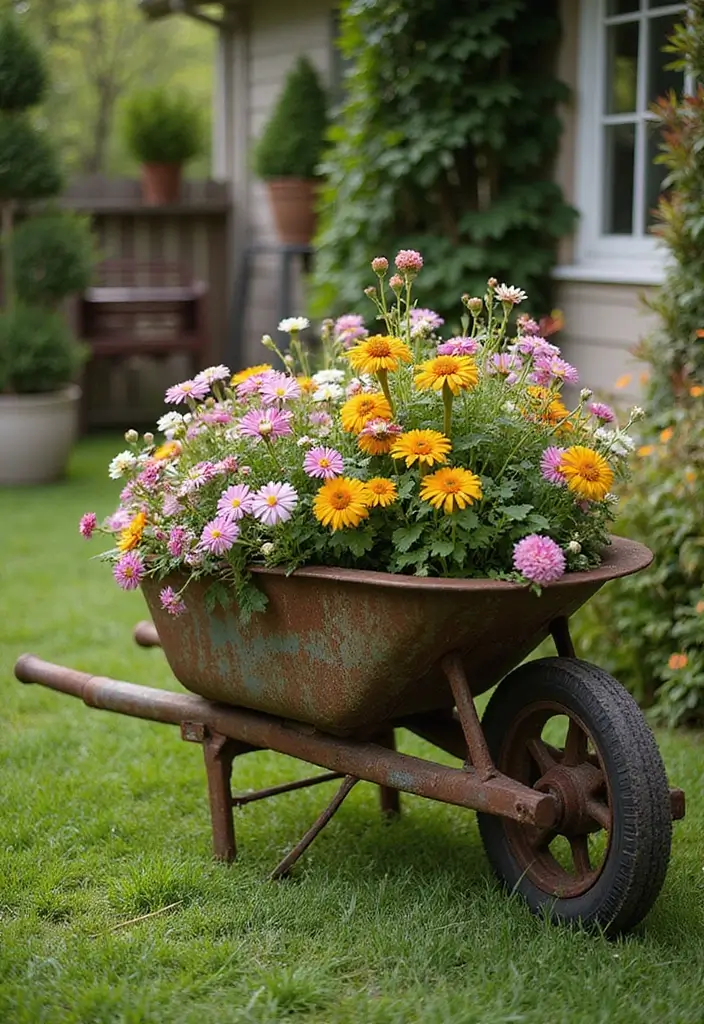 25 Rustic Metal Garden Decor Ideas With Character 1 25 Rustic Metal Garden Decor Ideas With Character - 1. Vintage Wheelbarrow Flower Planter