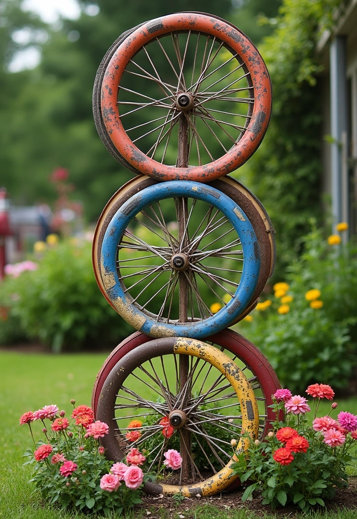 25 Rustic Metal Garden Decor Ideas With Character 43 25 Rustic Metal Garden Decor Ideas With Character - 13. Metal Wheel Sculptures
