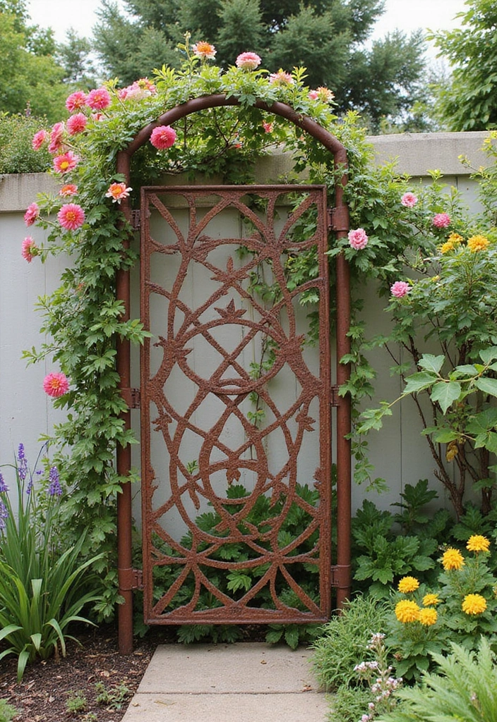 25 Rustic Metal Garden Decor Ideas With Character 14 25 Rustic Metal Garden Decor Ideas With Character - 4. Upcycled Garden Trellis