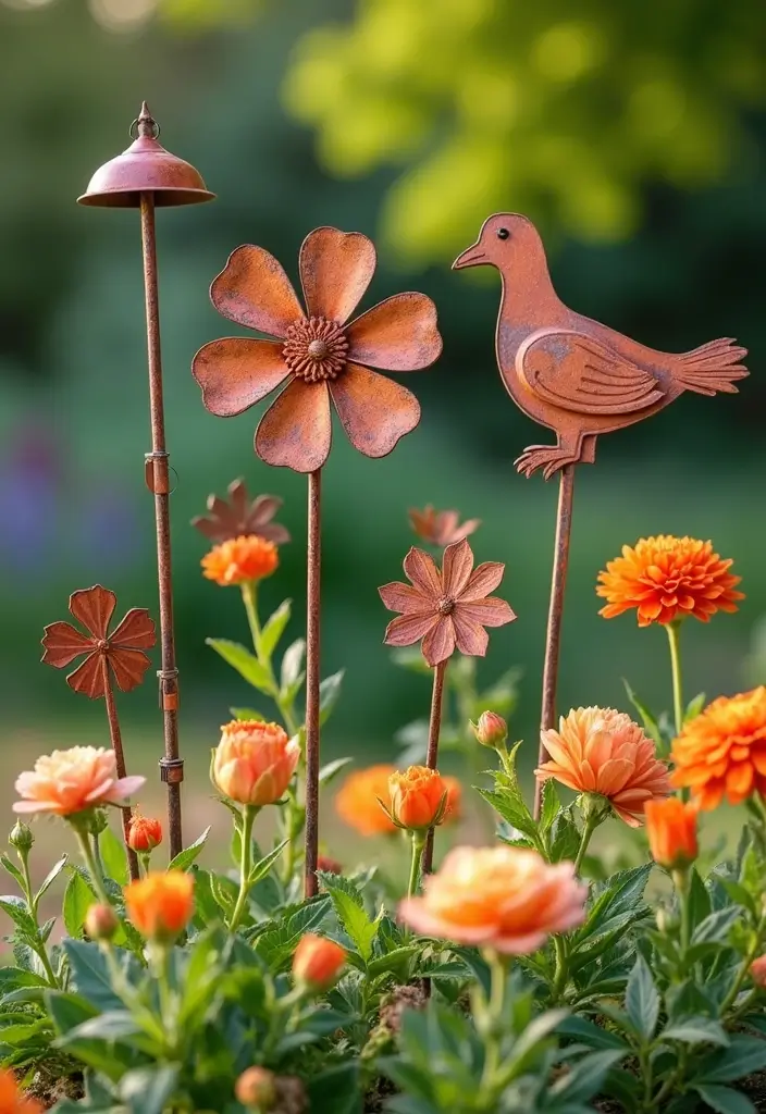 25 Rustic Metal Garden Decor Ideas With Character 37 25 Rustic Metal Garden Decor Ideas With Character - 9. Rustic Garden Stakes
