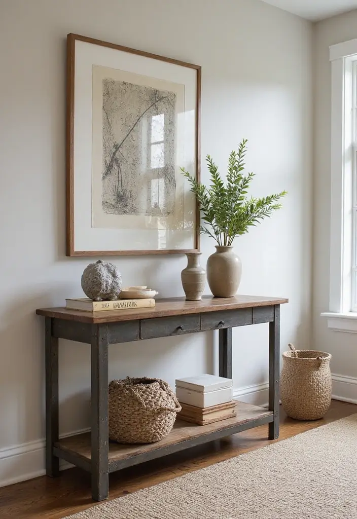 26 Home Decor With Metal Tables That Elevate Any Room - 12. Console Table with Industrial Appeal