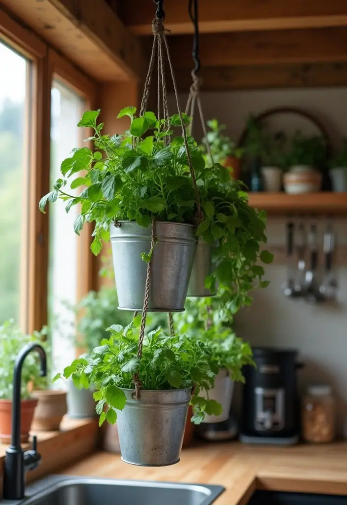 26 Kitchen Decor Ideas With Metal Pots That Feel Rustic 1 26 Kitchen Decor Ideas With Metal Pots That Feel Rustic - 1. Hanging Herb Garden