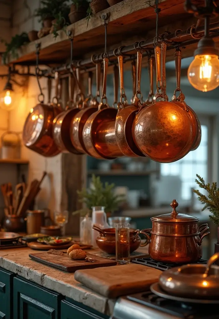 26 Kitchen Decor Ideas With Metal Pots That Feel Rustic 46 26 Kitchen Decor Ideas With Metal Pots That Feel Rustic - 16. Copper Pots Display