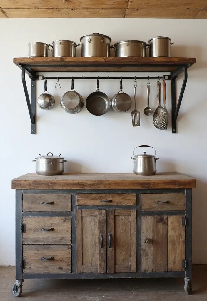 26 Kitchen Decor Ideas With Metal Pots That Feel Rustic 6 26 Kitchen Decor Ideas With Metal Pots That Feel Rustic - 2. Vintage Pot Rack