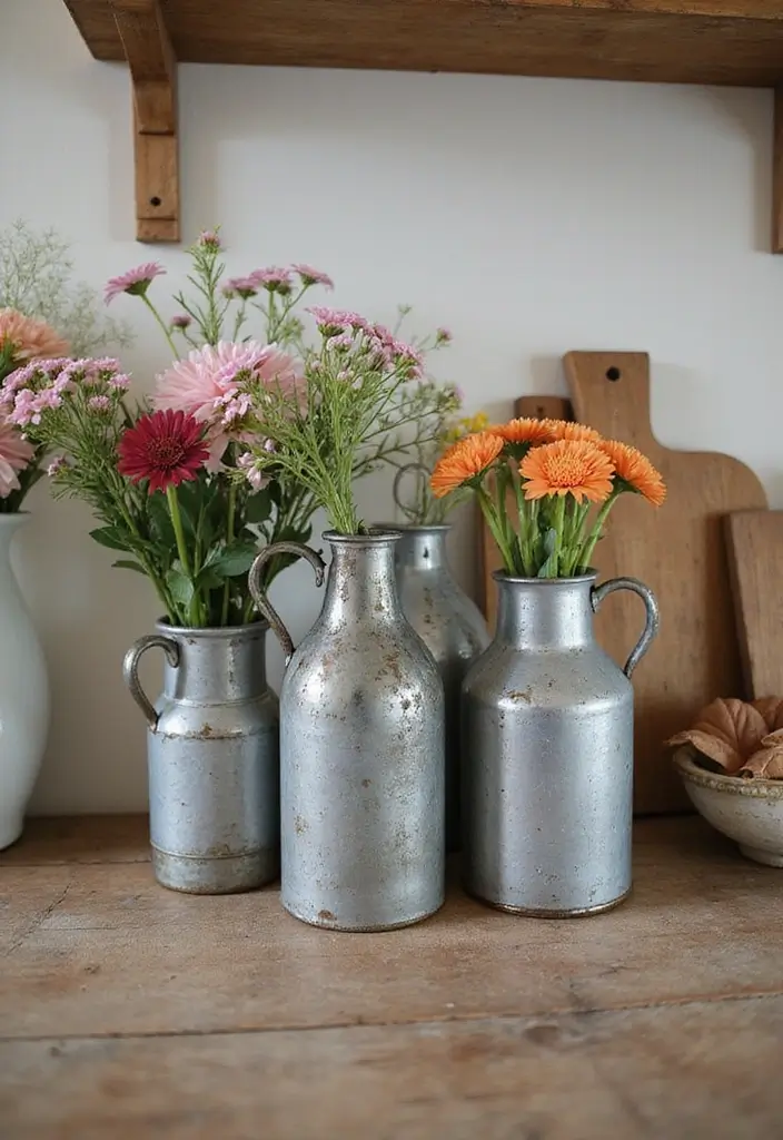 26 Kitchen Decor Ideas With Metal Pots That Feel Rustic 22 26 Kitchen Decor Ideas With Metal Pots That Feel Rustic - 8. Vintage Metal Jugs