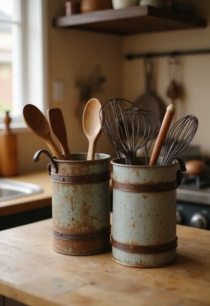 26 Kitchen Decor Ideas With Metal Pots That Feel Rustic 29 26 Kitchen Decor Ideas With Metal Pots That Feel Rustic - 9. Metal Utensil Holders