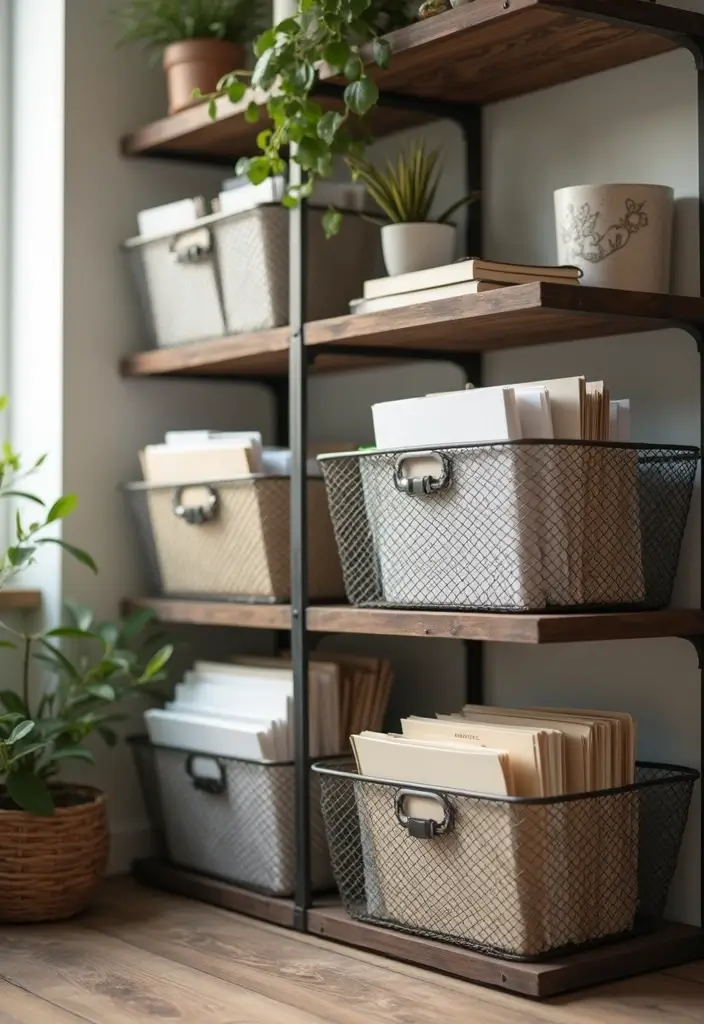 26 Metal Basket Decor Ideas That Combine Form And Function 31 26 Metal Basket Decor Ideas That Combine Form And Function - 11. Rustic Office Organization
