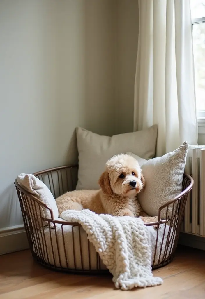 26 Metal Basket Decor Ideas That Combine Form And Function 71 26 Metal Basket Decor Ideas That Combine Form And Function - 19. Stylish Pet Bed Baskets