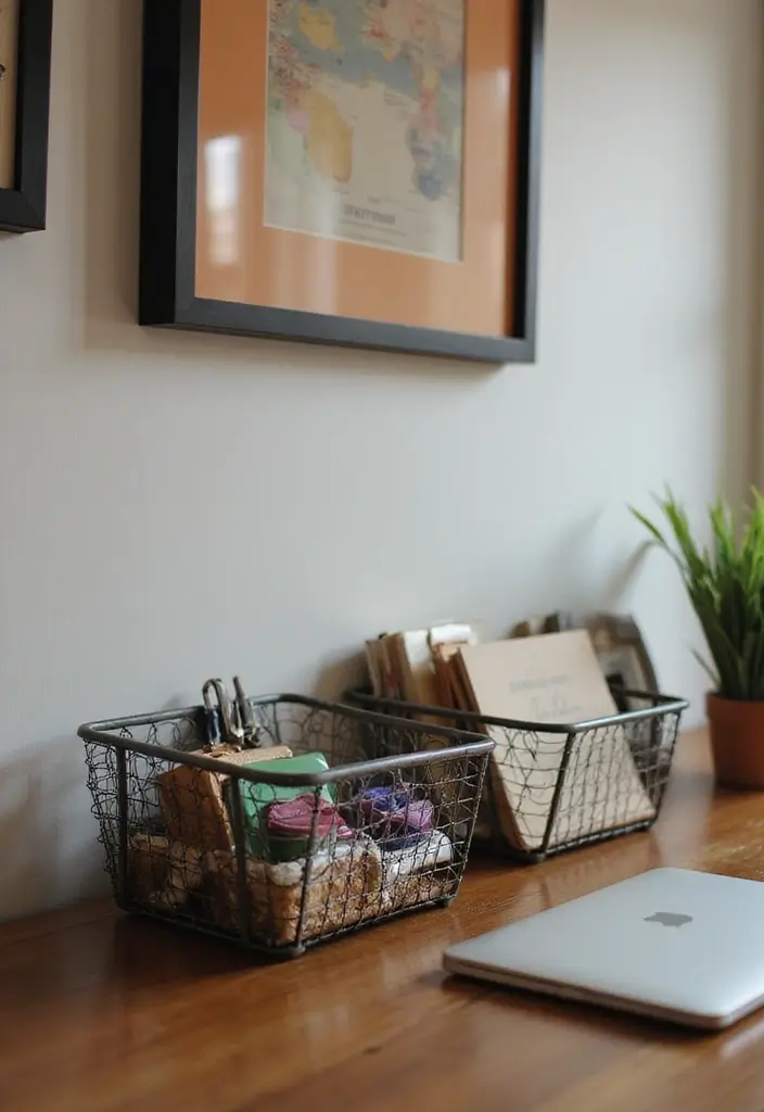 26 Metal Basket Decor Ideas That Combine Form And Function 72 26 Metal Basket Decor Ideas That Combine Form And Function - 20. Chic Office Supply Holders
