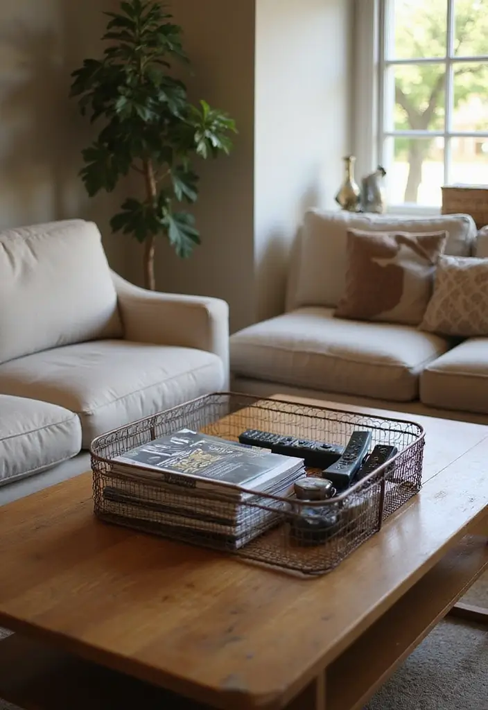 26 Metal Basket Decor Ideas That Combine Form And Function 79 26 Metal Basket Decor Ideas That Combine Form And Function - 23. Multi-Functional Coffee Table Storage