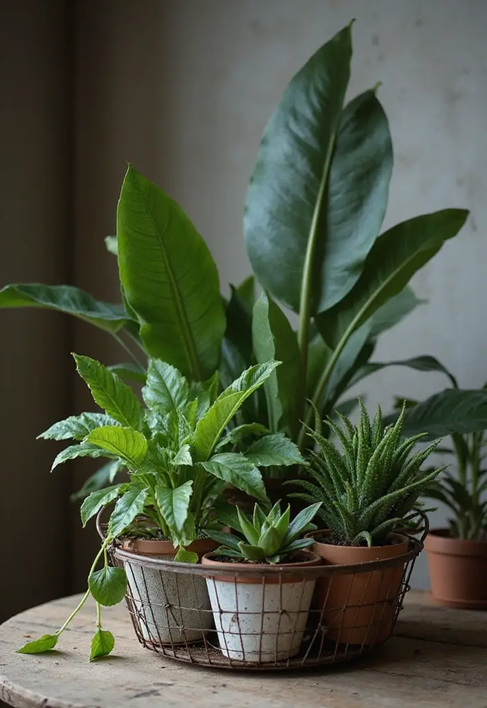 26 Metal Basket Decor Ideas That Combine Form And Function 25 26 Metal Basket Decor Ideas That Combine Form And Function - 5. Cozy Corner with Potted Plants