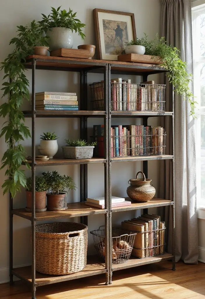 26 Metal Basket Decor Ideas That Combine Form And Function 29 26 Metal Basket Decor Ideas That Combine Form And Function - 9. Charming Bookshelf Accents