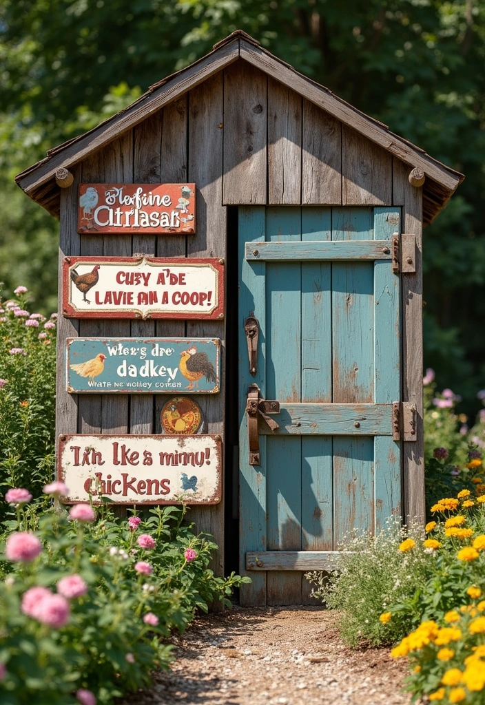 26 Metal Chicken Coop Decor Ideas For Farmhouse Lovers - 1. Vintage Chicken Coop Signs