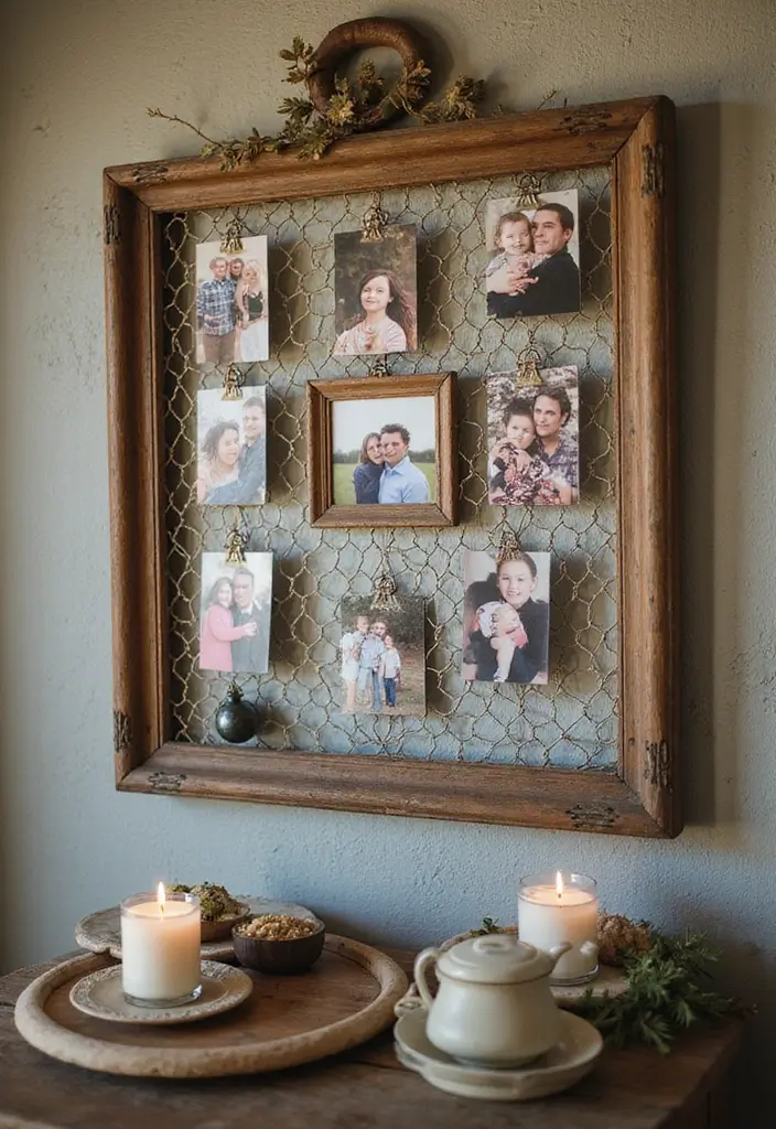 26 Metal Chicken Coop Decor Ideas For Farmhouse Lovers - 12. Chicken Wire Photo Display