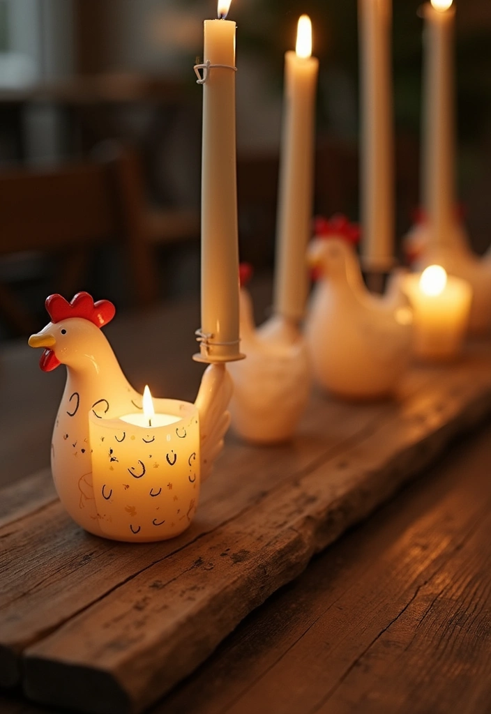 26 Metal Chicken Coop Decor Ideas For Farmhouse Lovers - 14. Farmhouse Chicken Candle Holders