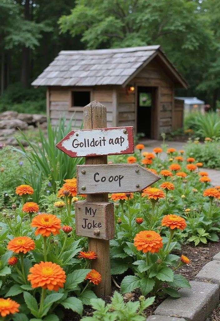 26 Metal Chicken Coop Decor Ideas For Farmhouse Lovers - 16. Chicken Coop Garden Signs
