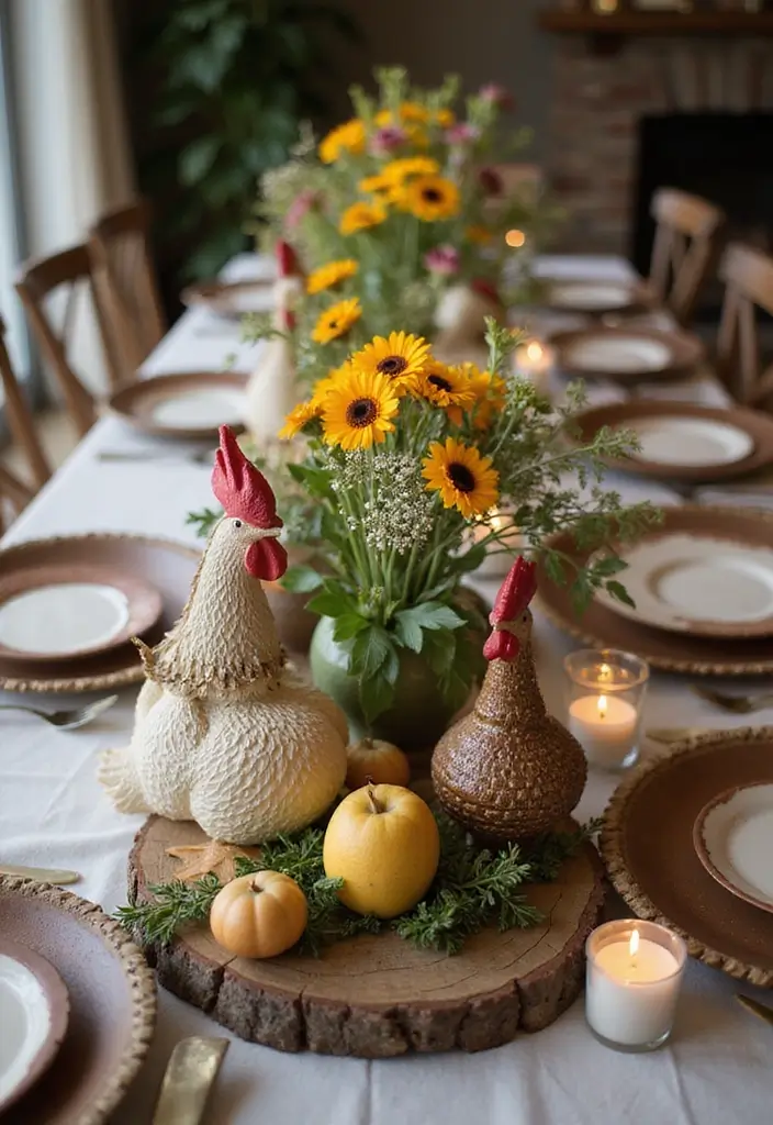 26 Metal Chicken Coop Decor Ideas For Farmhouse Lovers - 19. Chicken Themed Centerpieces