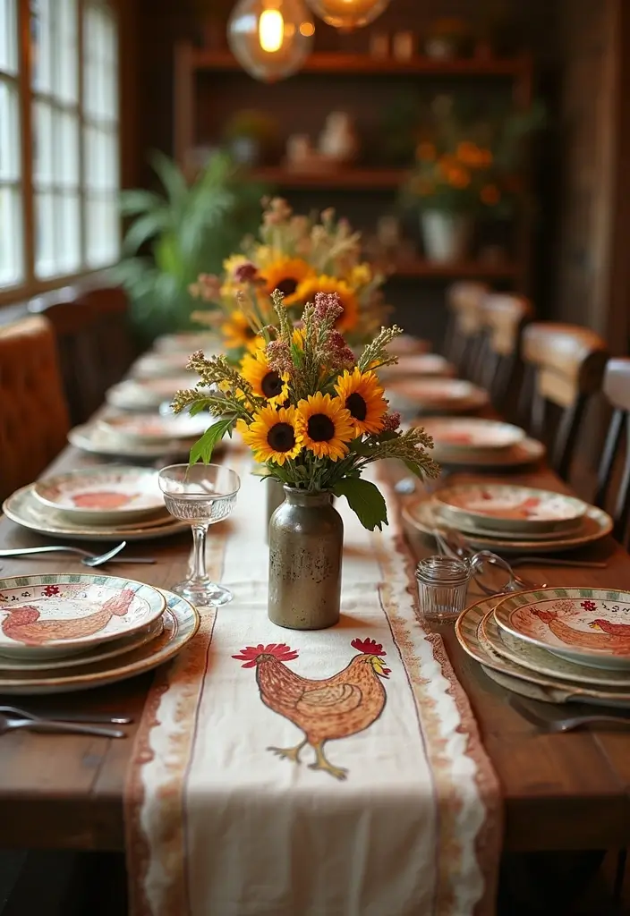 26 Metal Chicken Coop Decor Ideas For Farmhouse Lovers - 24. Country-Themed Table Runner