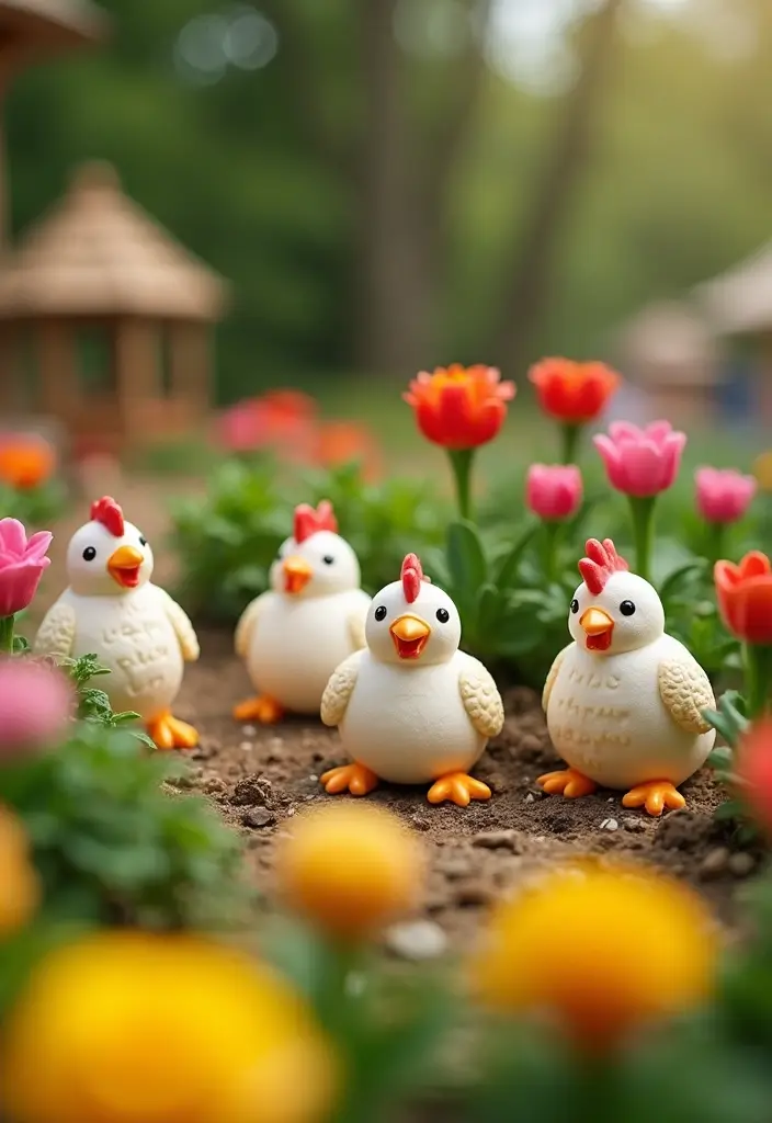 26 Metal Chicken Coop Decor Ideas For Farmhouse Lovers - 25. Whimsical Chicken Figurines