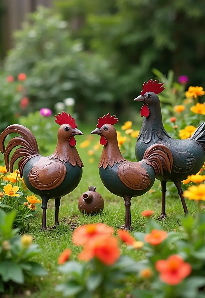 26 Metal Chicken Coop Decor Ideas For Farmhouse Lovers - 3. Metal Chicken Sculptures