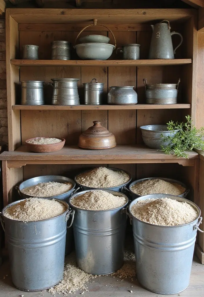 26 Metal Chicken Coop Decor Ideas For Farmhouse Lovers - 4. Rustic Chicken Feed Containers