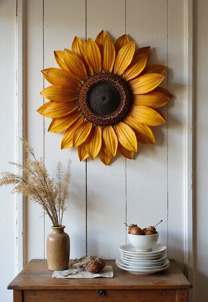26 Metal Flower Wall Decor Ideas That Bloom Indoors 1 26 Metal Flower Wall Decor Ideas That Bloom Indoors - 1. Large Metal Sunflower Statement Piece