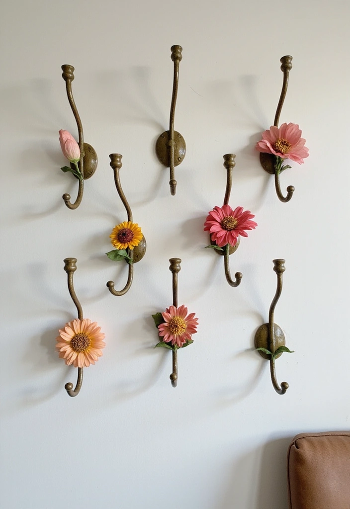 26 Metal Flower Wall Decor Ideas That Bloom Indoors 32 26 Metal Flower Wall Decor Ideas That Bloom Indoors - 16. Floral Metal Wall Hooks