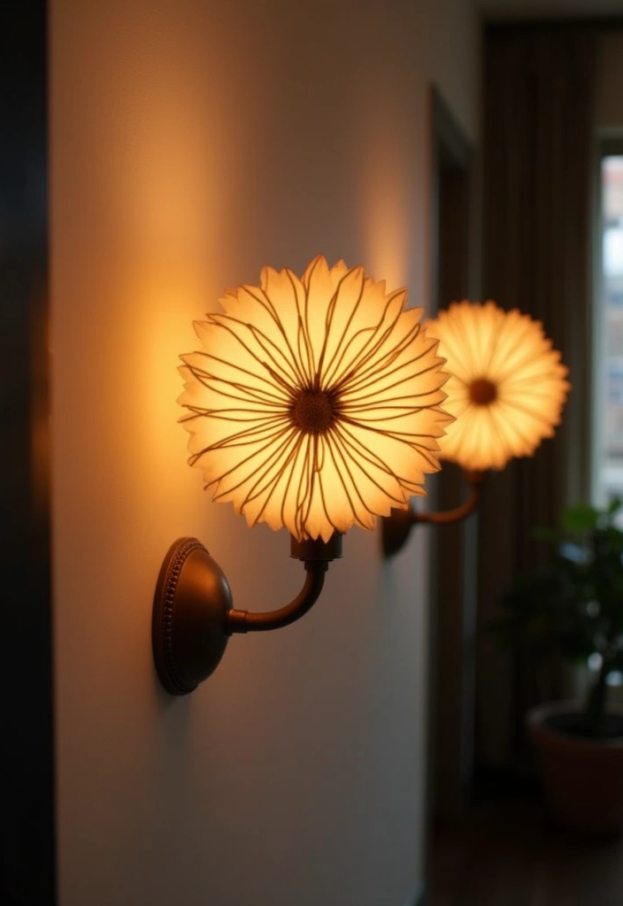 26 Metal Flower Wall Decor Ideas That Bloom Indoors 40 26 Metal Flower Wall Decor Ideas That Bloom Indoors - 18. Flower-Shaped Metal Sconces