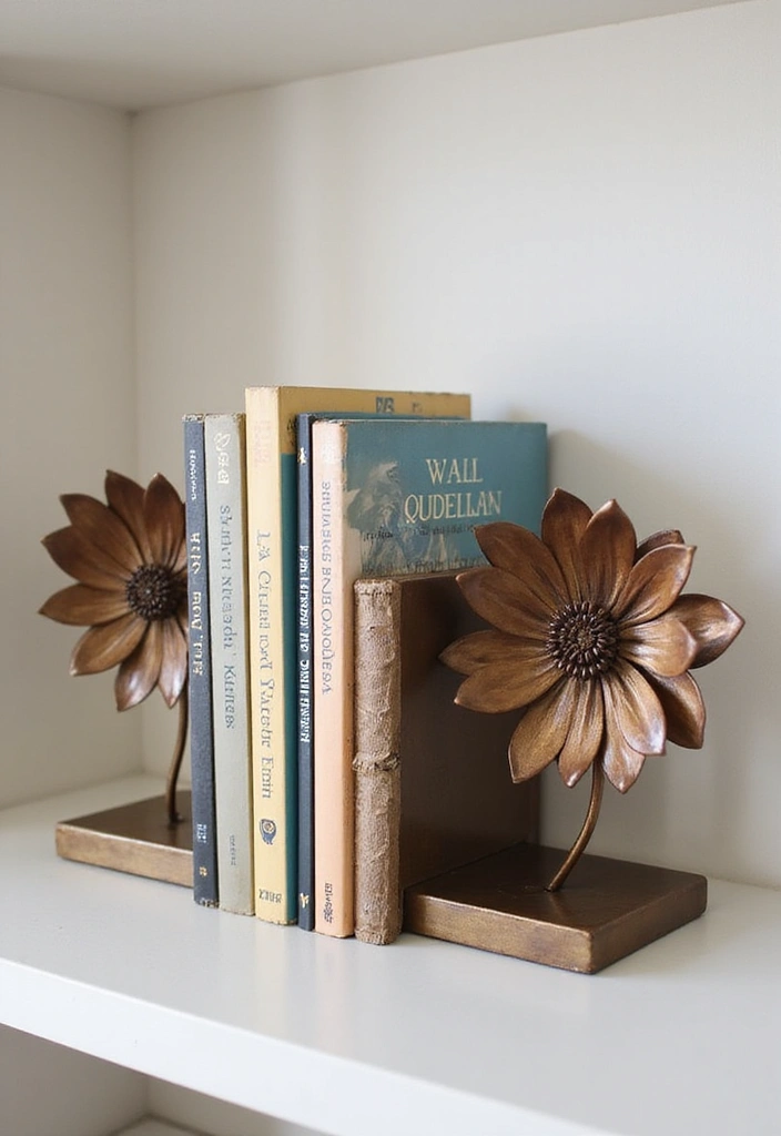 26 Metal Flower Wall Decor Ideas That Bloom Indoors 43 26 Metal Flower Wall Decor Ideas That Bloom Indoors - 21. Unique Metal Flower Bookends