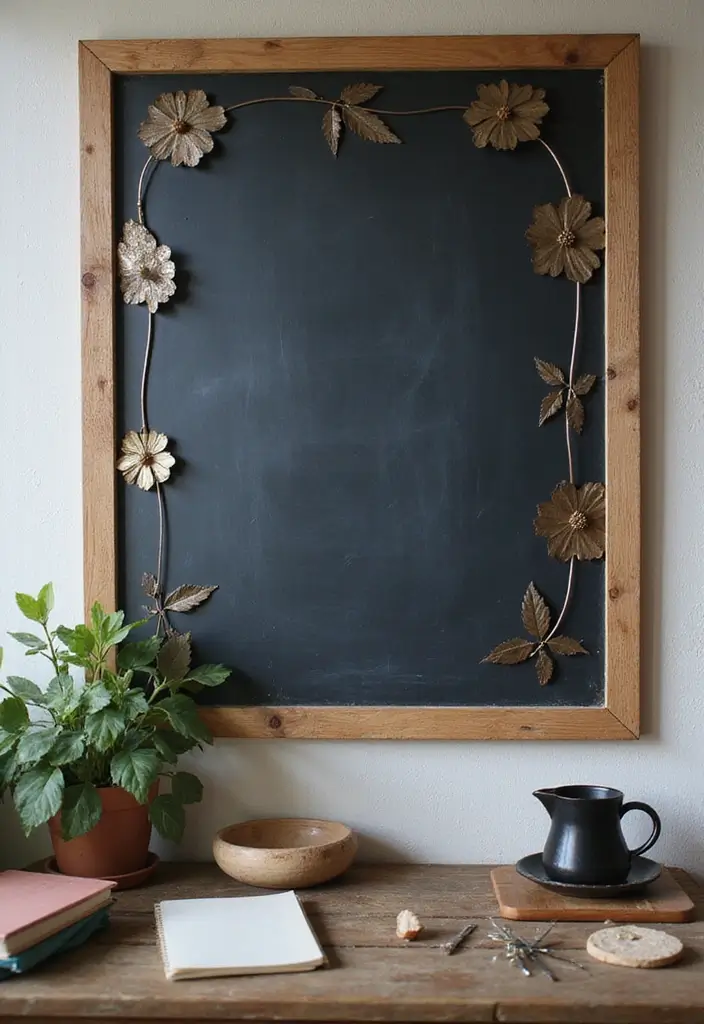 26 Metal Flower Wall Decor Ideas That Bloom Indoors 44 26 Metal Flower Wall Decor Ideas That Bloom Indoors - 22. Metal Flower Chalkboard Art