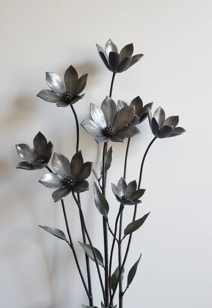 26 Metal Flower Wall Decor Ideas That Bloom Indoors 11 26 Metal Flower Wall Decor Ideas That Bloom Indoors - 5. Monochrome Metal Flower Arrangements