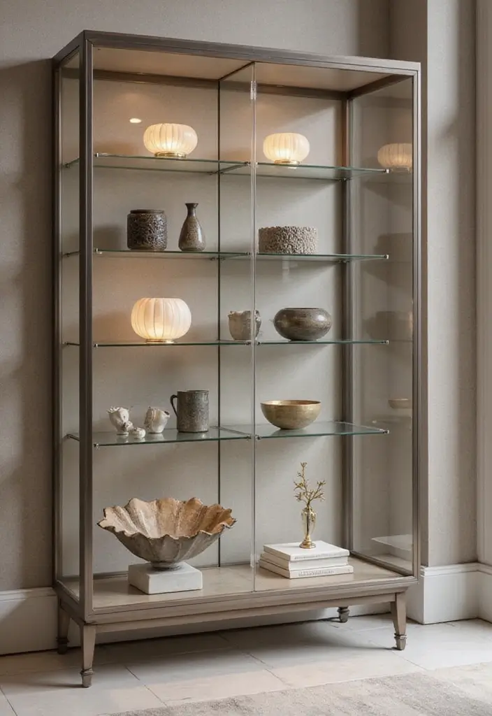 26 Metal Wall Shelf Decor Ideas For Minimalist Homes - 17. Minimalist Metal Display Cases