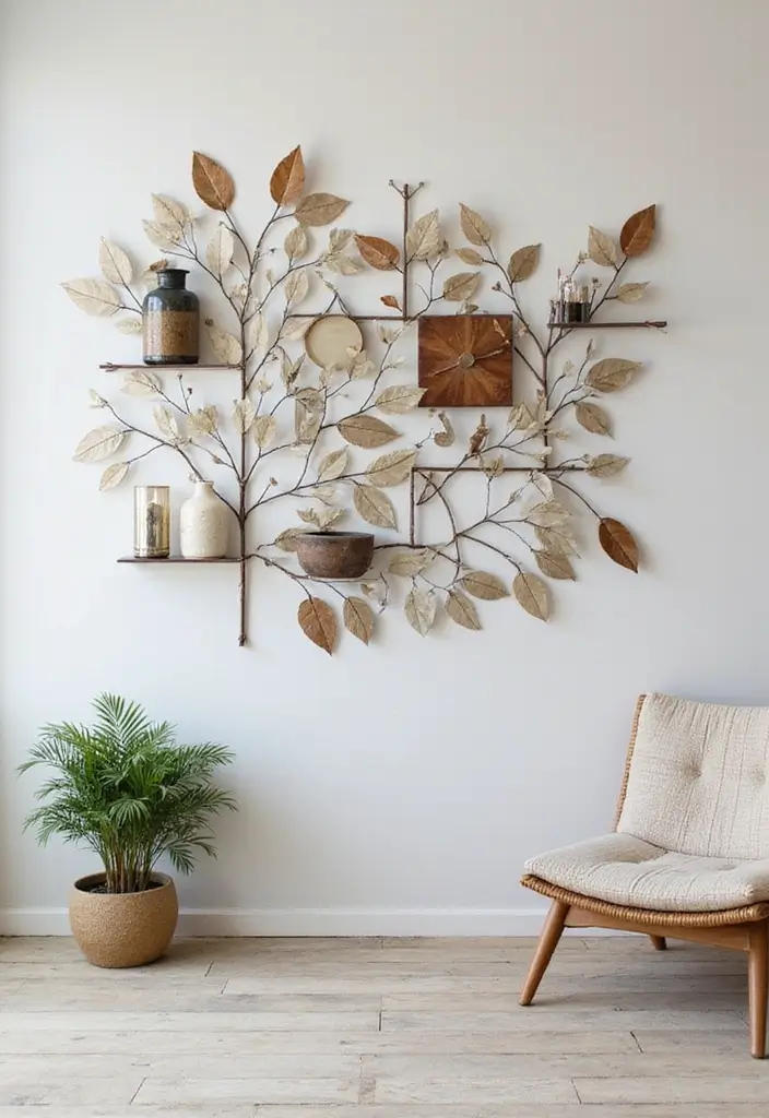 26 Metal Wall Shelf Decor Ideas For Minimalist Homes - 19. Artful Metal Wall Installations